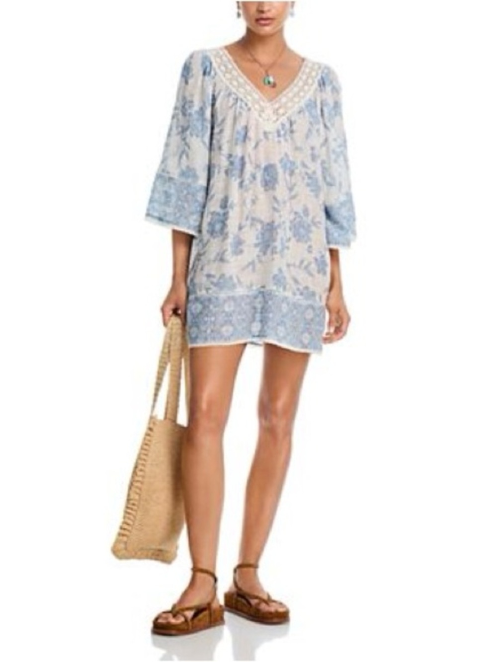 Aqua‎ X Ava Phillippe Floral Print Mini Dress In Blue Multi Size Small